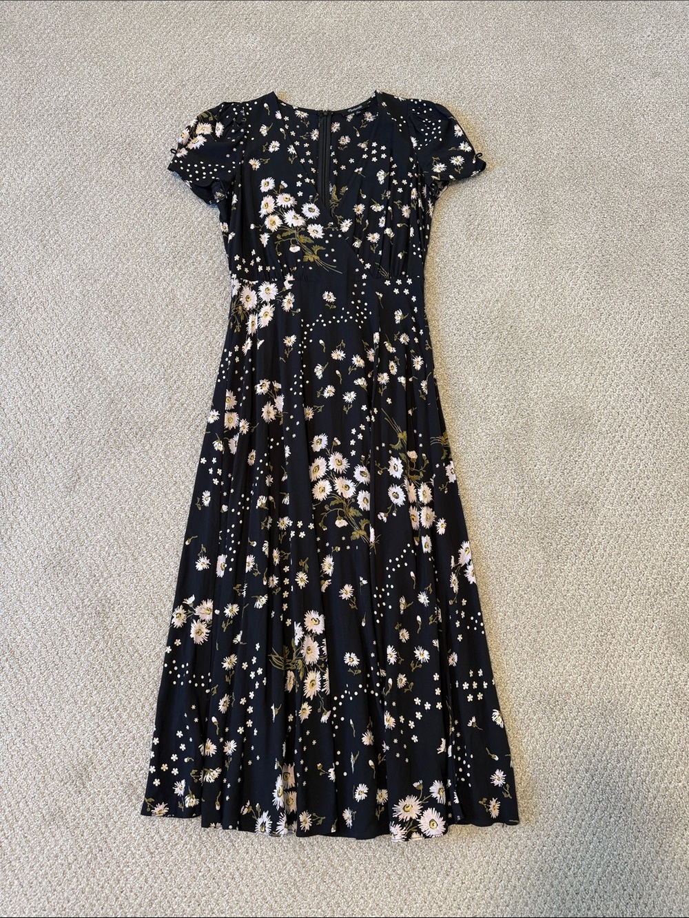 Madewell Black Maxi Dress with White & Cream Daisy Print